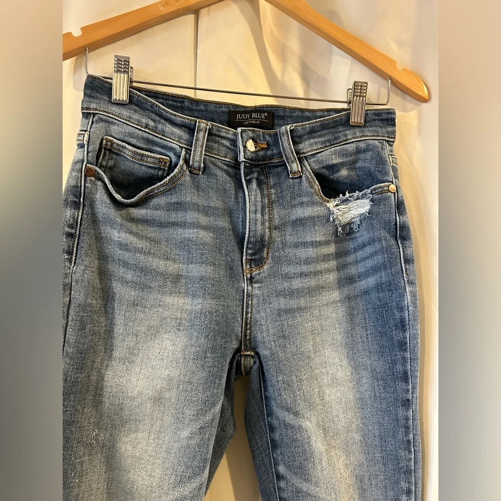 Judy Blue Los Angeles Shark Bite‎ Raw Hem Denim Jeans 5/27 Mid Rise - Picture 3 of 9